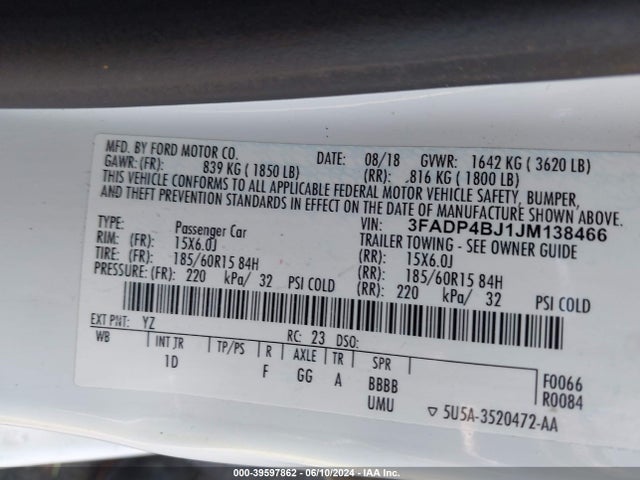 Ford FIESTA SE 2018 3FADP4BJ1JM138466 Image 9