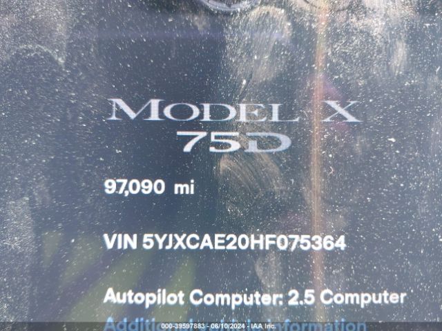 5YJXCAE20HF075364 Tesla Model X 100d/75d/90d