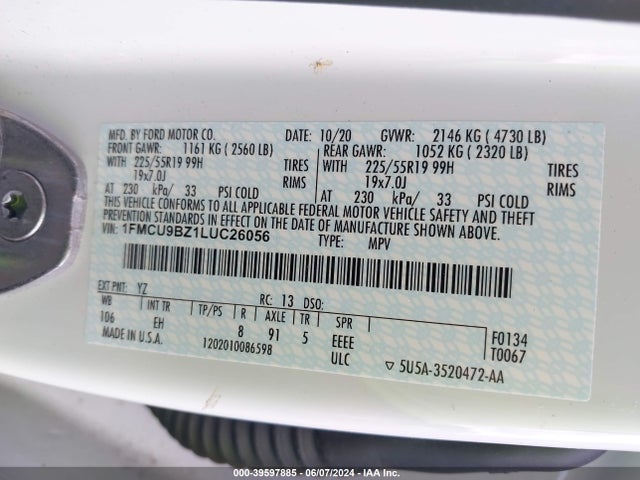 1FMCU9BZ1LUC26056 Ford Escape Se Sport Hybrid