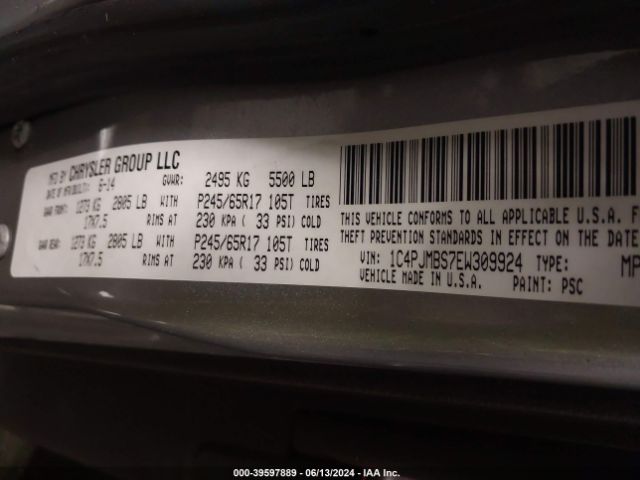 1C4PJMBS7EW309924 Jeep Cherokee Trailhawk