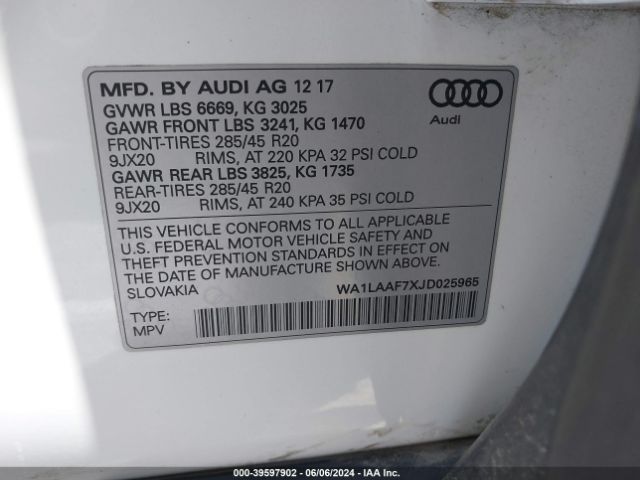 WA1LAAF7XJD025965 Audi Q7 3.0t Premium