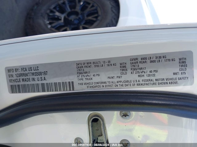 1C6RR6KT7MS508197 RAM 1500 Classic Tradesman  4x2 5'7 Box