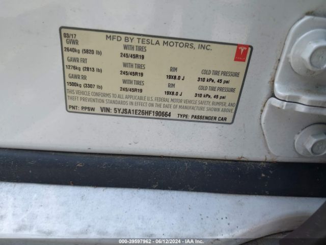 5YJSA1E26HF190664 Tesla Model S 100d/60d/75d/90d/p100d