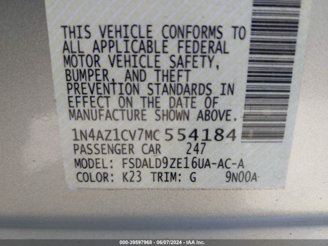 1N4AZ1CV7MC554184 Nissan Leaf Sv 40 Kwh