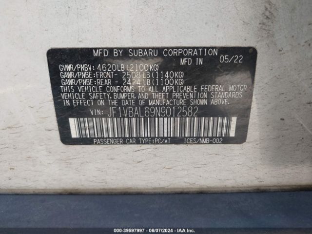 JF1VBAL69N9012582 Subaru Wrx Limited
