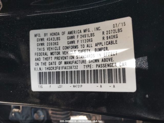 1HGCR3F81FA038732 Honda Accord Ex-l V-6