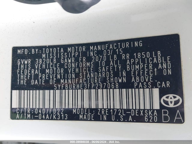 Toyota Corolla S Plus 2015 5YFBURHE3FP297068 Image 9