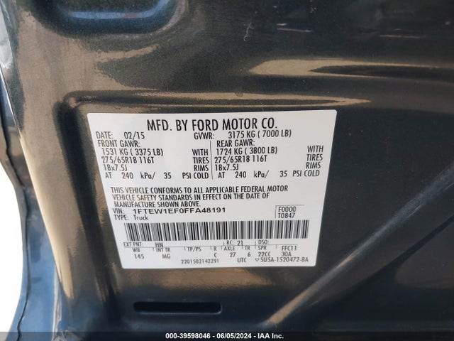 Ford F-150 Xlt 2015 1FTEW1EF0FFA48191 Image 9