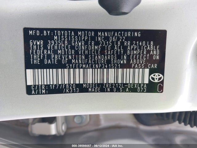 Toyota COROLLA LE 2022 5YFEPMAEXNP341521 Image 9