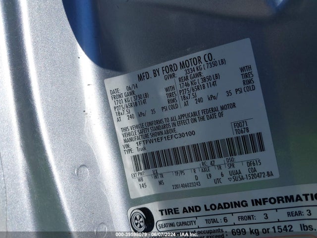 Ford F-150 Xlt 2014 1FTFW1EF1EFC30100 Image 9