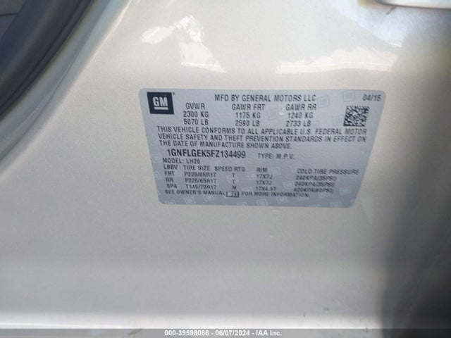 Chevrolet Equinox 2lt 2015 1GNFLGEK5FZ134499 Image 9