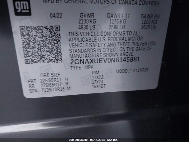 Chevrolet Equinox Awd Lt 2022 2GNAXUEV0N6145881 Image 9