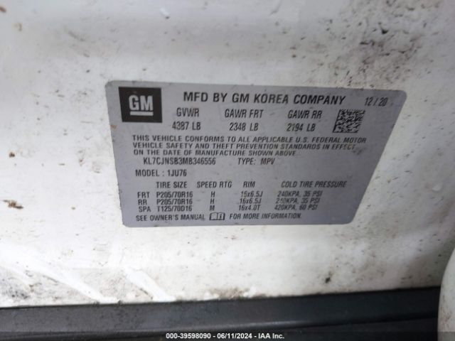 KL7CJNSB3MB346556 Chevrolet Trax Awd Ls