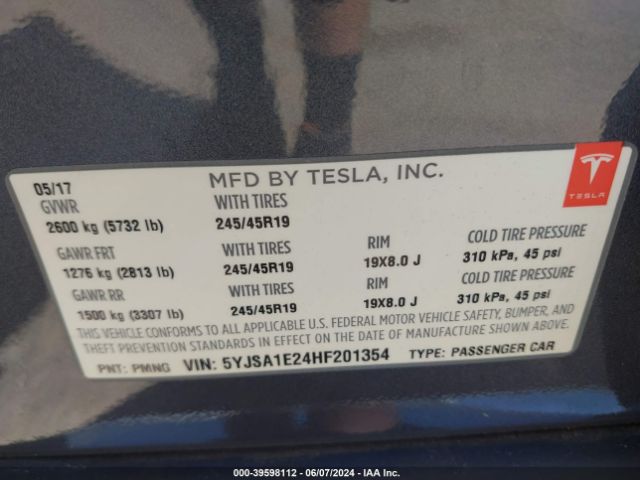 5YJSA1E24HF201354 Tesla Model S 100d/60d/75d/90d/p100d