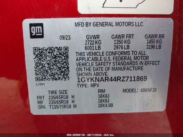 1GYKNAR44RZ711869 Cadillac Xt5 Fwd Luxury