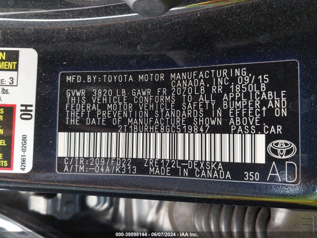 Toyota Corolla S Plus 2016 2T1BURHE8GC519847 Image 9