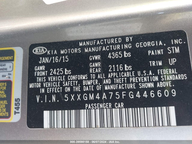 KIA Optima Lx 2015 5XXGM4A75FG446609 Image 9