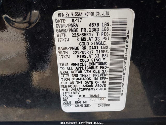 Nissan ROGUE S 2017 JN8AT2MV5HW275910 Image 9