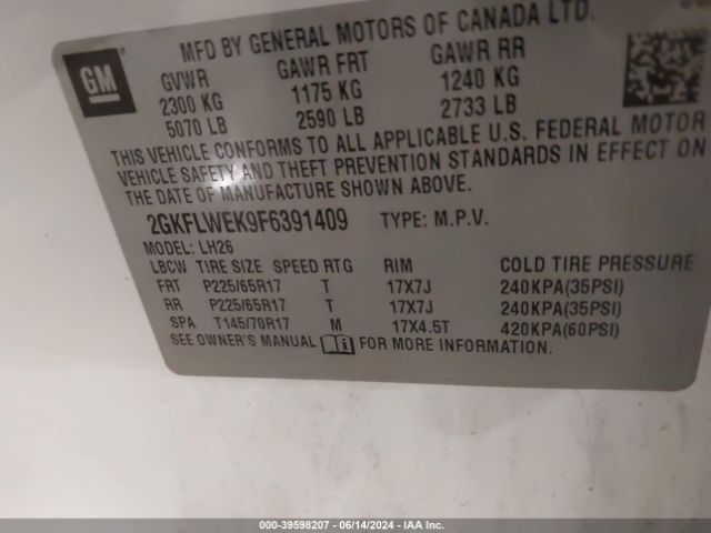 2GKFLWEK9F5391409 GMC Terrain Sle-2