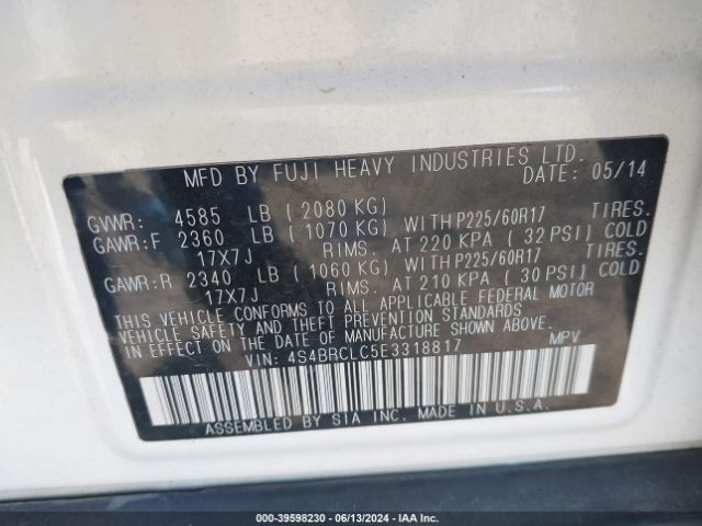 4S4BRCLC5E3318817 Subaru Outback 2.5i Limited