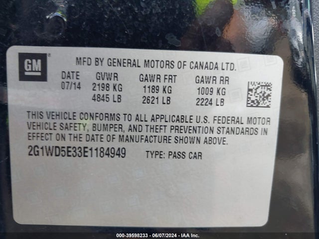 2G1WD5E33E1184949 Chevrolet IMPALA LIMITED POLICE