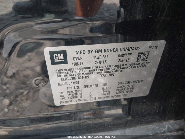 Chevrolet Trax Fwd Lt 2020 KL7CJLSB0LB044127 Image 9