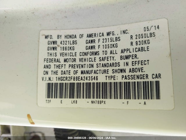 Honda Accord Ex-l 2014 1HGCR2F89EA243546 Image 9