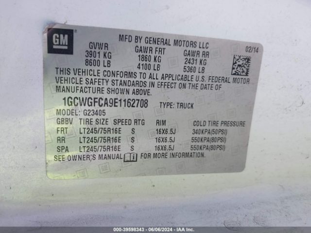 1GCWGFCA9E1162708 Chevrolet Express 2500 Work Van