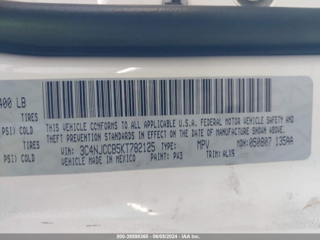 3C4NJCCB5KT782125 Jeep Compass Limited Fwd