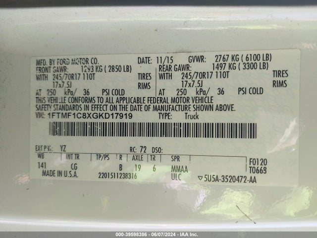 Ford F-150 Xl 2016 1FTMF1C8XGKD17919 Image 9