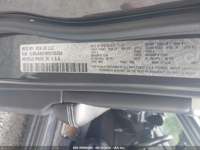 1C4RJKBG9M8139304 Jeep Grand Cherokee L Limited 4x4