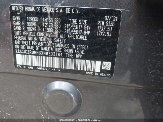 3CZRU6H3XNM703164 Honda Hr-v Awd Lx