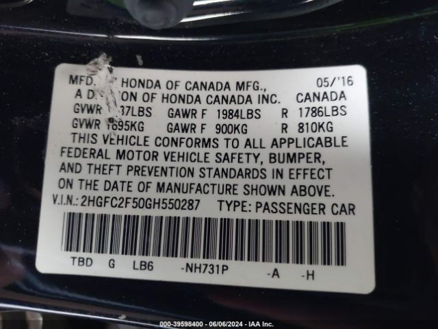 2HGFC2F50GH550287 Honda Civic Lx