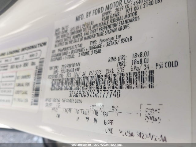 Ford Fusion Titanium 2016 3FA6P0K9XGR177740 Image 9