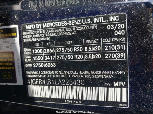 4JGFB4JB1LA223430 Mercedes-Benz GLE 350