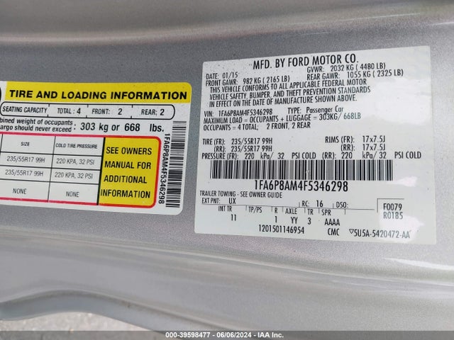 Ford Mustang V6 2015 1FA6P8AM4F5346298 Image 9
