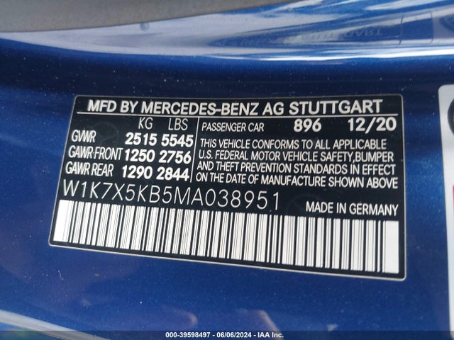 W1K7X5KB5MA038951 Mercedes-Benz Amg Gt 43 4-door Coupe