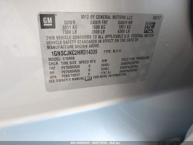 Chevrolet Suburban Premier 2017 1GNSCJKC2HR314339 Image 9