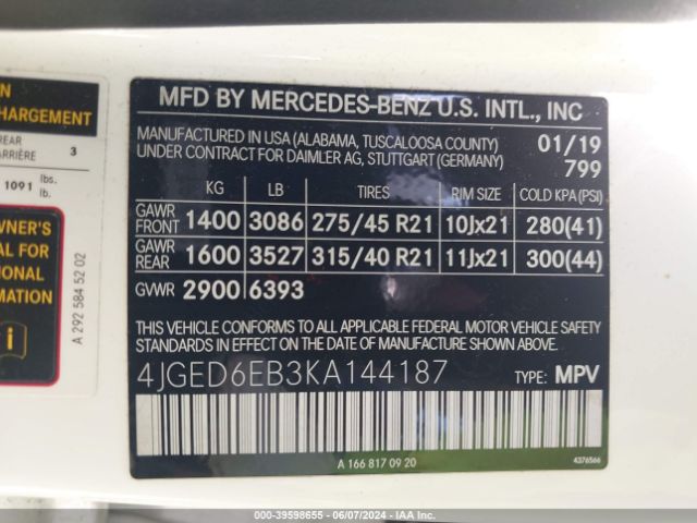 4JGED6EB3KA144187 Mercedes-Benz Amg Gle 43 Coupe 4matic