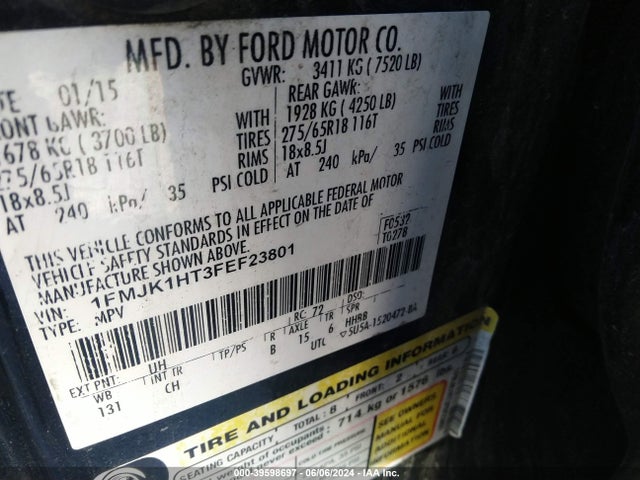 Ford Expedition El Xlt 2015 1FMJK1HT3FEF23801 Image 9