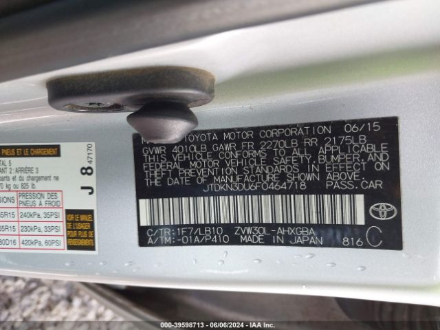 JTDKN3DU6F0464718 Toyota Prius Four