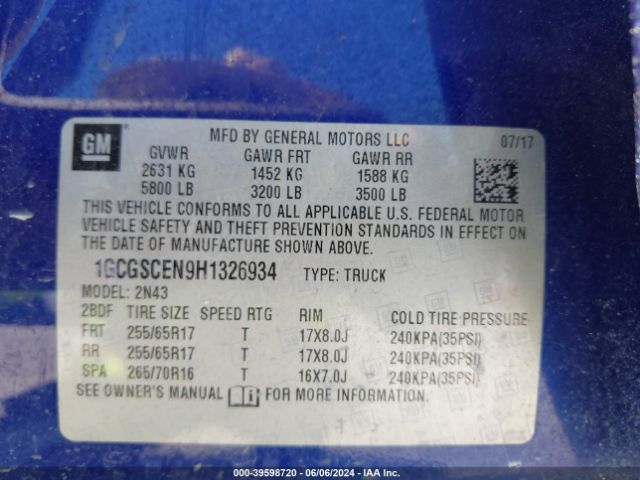 1GCGSCEN9H1326934 Chevrolet Colorado Lt