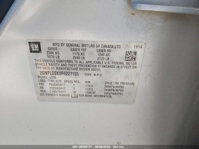 Chevrolet EQUINOX LS 2015 2GNFLEEK8F6227193 Image 9