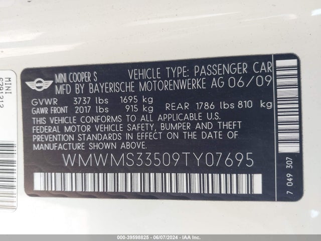 2009 MINI COOPER S WMWMS33509TY07695 Photo 8