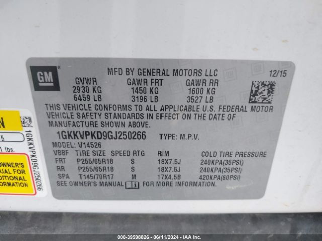 1GKKVPKD9GJ250266 GMC Acadia Sle-2