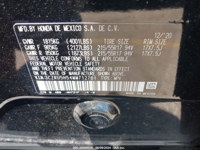 3CZRU5H54MM712761 Honda Hr-v 2wd Ex