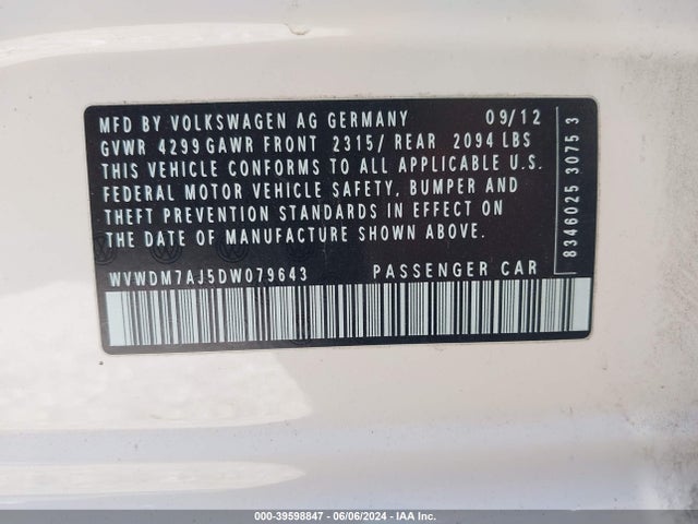 Продаж на аукціоні авто 2013 Volkswagen Golf 2.0l Tdi 4-door, vin: WVWDM7AJ5DW079643, номер лоту: 39598847
