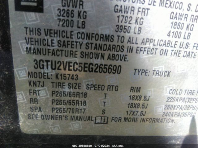 3GTU2VEC5EG265690 GMC Sierra 1500 Slt