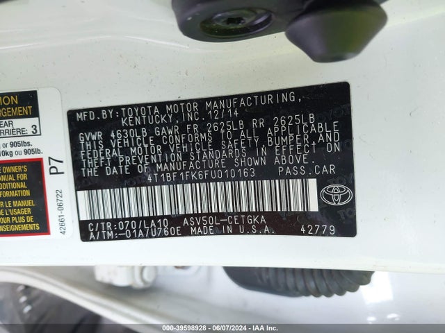 Toyota CAMRY XLE 2015 4T1BF1FK6FU010163 Image 9