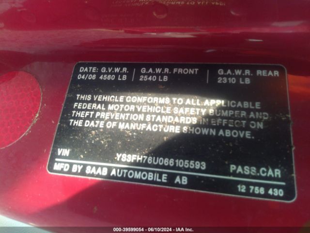 2006 SAAB 9-3 YS3FH76U066105593 Photo 8